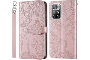 Rostsant Etui na telefon komórkowy do Xiaomi Redmi Note 11 4G / Redmi Note 11S wytłoczone drzewo skóra PU etui portfel etui etui do Xiaomi Redmi Note 11S / Xiaomi Redmi Note 11 4G - różowe złoto