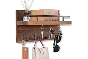 Fayavoo Wall Mounted Key Holder/Hangers for Wall Decorative with 5 Key Hooks, Wooden Mail Rack Organizer with Shelf, Rustic Home Decor for Entryway Mudroom Hallway Office, Brown