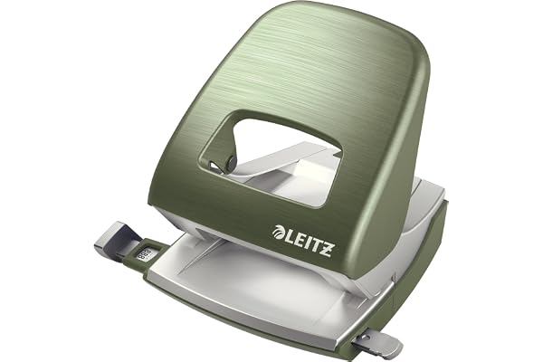 Leitz Perforatrice Sans Effort, Capacité 30 Feuilles, Vert Céladon, Métal, Réglette de Guidage avec Repères, Style, 50060053