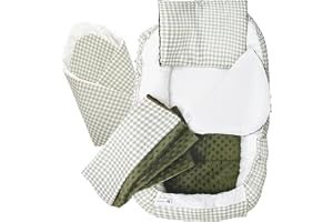 Medi Partners Babynestset för nyfödda - 100x60x15 cm 5-delat portabelt nest vändbart 100% bomull (Grön ruta med grön Minky)