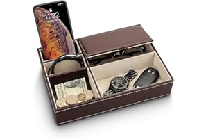 BY FOR KITCHEN & HOME Baoyun prezent na Dzień Ojca, męski organizer na biżuterię, organizer na stolik nocny z 5 przegródkami, komoda ze sztucznej skóry, pudełko do przechowywania portfela, telefonu, kluczy, prezenty dla