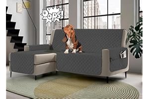 BANZAII TEXTILE INNOVATOR ONLINE Banzaii - Funda para sofá con Chaise Longue Impermeable de 2 plazas, Acolchada, Reversible, con Bolsillos de Almacenamiento, Color Gris Oscuro con Chaise Longue Derecha/Izquierda