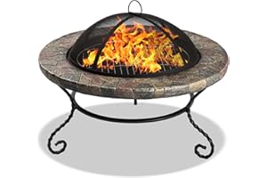 Homeology AZURE Opulent Garden & Patio Heater Fire Pit Brazier and Barbecue with Eco-Stone Finish