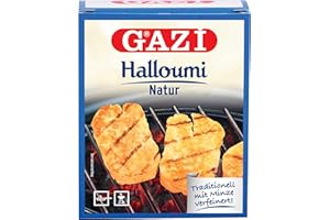 Gazi Halloumi Natur - 5x 250gramm Vakuum - Pfannenkäse Pfanne Grillkäse Grill Ofenkäse Ofen 43% Fett in Vakuumverpackung mit Minze Schnittkäse Käse mikrobielles Lab Halal vegetarisch glutenfrei