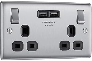 BRITISH GENERAL BG Electrical - Enchufe, 13A, 2x toma de corriente con carga USB, Blanco