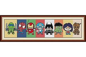 Joy Sunday Gama completa de kits de iniciación de bordado estampado kits de punto de cruz principiantes para bordado de bricolaje 11CT 3 hebras (kit estampado de 11 quilates, superhéroes 70 x 20 cm)