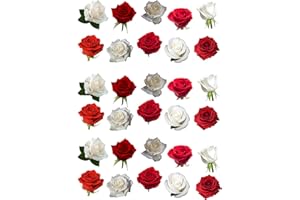 TOP THAT Lot de 30 magnifiques roses rouges et blanches en papier comestible pour décoration de gâteaux