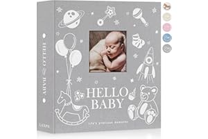 Lanpn Album na Zdjęcia Dziecka 10x15 600 Kieszeni, Fotoksiążka o Dużej Pojemności w Lnianej Okładce, Album dla Noworodka Bebe Mieści 600 Zdjęć w Poziomie i Pionie Szary