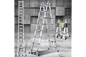 Eulenke échelle Télescopique 5m-2,5m+2,5m, Multifonction echelle Pliante en Aluminium, escabeau telescopique avec stabilisateur et Roues, Antidérapante echelle de Toit capacité Charge 150kg, argenté
