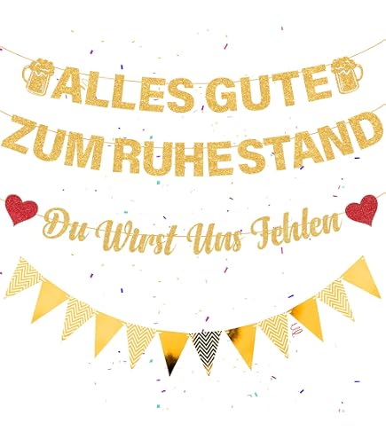 Rente Deko Set Rente-Deko-Set Mit „Du Wirst Uns Fehlen“-Banner, Girlande, Schärpe Und 20 Luftballons – Für Ruhestandsfeiern Und Abschiedspartys, Schwarz-gold