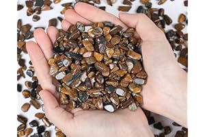 QINJIEJIE Tiger Eye Crystal Polished Stone Rolling Stone Crushed Quartz Crystal Natural Gem Gravel Home Decoration Meat Plant Vase Filling Landscape Bottom Decoration 0.55lbs