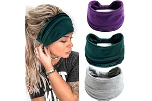 LADAYPOA Headbands for Women Wide Hair Band,3 Pcs Solid Color Sports Yoga Head Wrap Hairbands Elastic Hairbands
