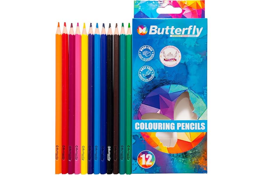 Butterfly Wood-Free Colour Crayons Pencil (Pack of 12)