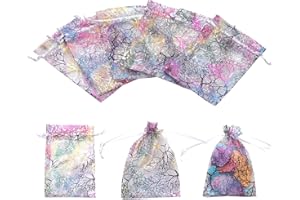 Lyaor 100 Pezzi Corallo Colorato Sacchetti Organza 10x15cm Sacchetti per Gioielli Borse Organza con Coulisse Multicolore Sacchetti Confetti Sacchetto Regalo Organza per Feste Matrimoni Natale - Bianco