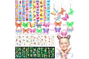 Zeuwets Gadget Farfalla Compleanno Bambina, 40 Pezzi Farfalla Festa Giocattoli Bambini Regalo, Party Regalini Braccialetti Slap Tatuaggi Temporanei Portachiavi Anello Mollette Elastici per Capelli