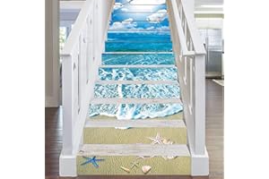 FLFK 3D Sonnenschein Ocean Plaża Samoprzylepne naklejki na schody Winylowe Zdejmowane naklejki na klatkę schodową Do domu Dekoracja 100 cm x 18 cm x 13 sztuk