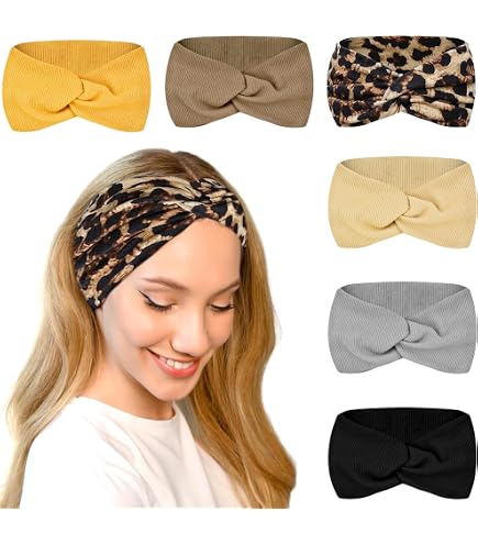 Lot De 4 Bandeaux Cheveux Femme - Léopard, Coton/polyester - Extensible (49-64 Cm) - 2