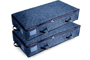 MR HSIUNG & MRS YIN 90L Under-Bed Storage Bags with Zips, Large Storage Organizer Boxes, Clothes Storage Bag, Fabric Storage Bags for Duvets, Shoes, Beddings, Quilt, 2PCS