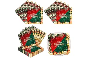 KVGBNT Servietten Weihnachten, 40 Stück Weihnachtsservietten, Rot, Goldene und Grüne Servietten, Tischdeko Weihnachten, 2 Lagen Einwegservietten,geeignet für das Weihnachtsessen