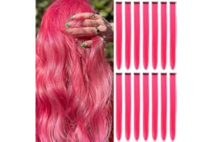 BEAMELY 16pcs Extensions a Clip Cheveux Couleur, Mèches Cheveux Colorées Postiches Raides et Longues Synthétiques Résistants à La Chaleur Fête Accessoires Cheveux Fille (22Inch,Rose Foncé))