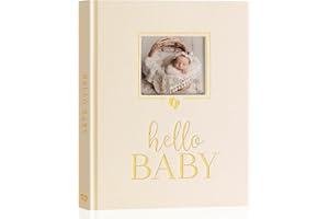 Lanpn Hello Baby Memory Book, First 5 Year Keepsake with DIY Window, Linen Baby Journal Memories Scrapbook Photo Book, Newborn Milestone Album for Boy Girl New Parents (154 Pages, Beige)