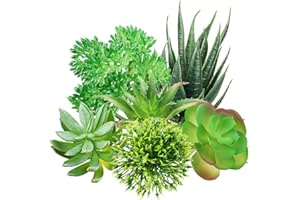 QUOZUO Plantas suculentas verdes, 6 mini plantas suculentas falsas para decoración floral del hogar, pared y oficina (sin macetas)