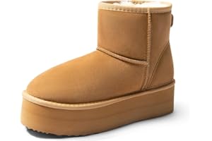 DREAM PAIRS Invernali Stivali da Classici con Plateau da Donna Resistenti Bassi Stivali da Neve Alla Caviglia con Fiocchi Fai da Te FuzzyClassic