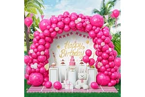 Eitolo Hot Pink Balloons 143 pcs Hot Pink Balloon Arch Garland Kit 5/10/12/18 Inch Different Size Matte Rose Red Latex Balloon for Women Girls Pink Party Wedding Baby Bridal Shower Birthday Decoration