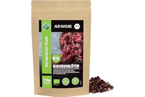 ALPI NATURE Ekologiczna herbata z hibiskusa, organiczne kwiaty hibiskusa, kwiaty hibiskusa, herbata z kwiatów hibiskusa, delikatnie suszona, z kontrolowanych upraw ekologicznych, przebadana laboratoryjnie, wegańska (250 GR)