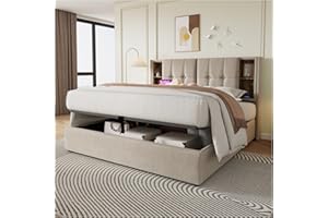 Racxily letto matrimoniale con ricarica wireless、USB e Type-C,letto matrimoniale con contenitore 160x200cm,con Struttura a doghe in legno-Lino naturale,Naturale