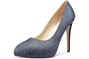 NobleOnly Zapatos de Tacón Mujer Plataforma Forro de Piel Pumps Tacón de Aguja 12CM High Heels