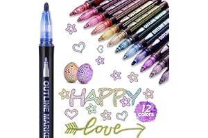 TIDEVAN Magische Stifte 12 Farben Glitzerstifte Metallic Zauberstift Outline Marker für Scrapbooking, Adventskalender Mädchen Kinder, Geschenke für Mädchen, Basteln Mädchen Geschenke 4-12 jahre
