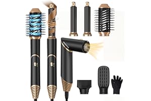 UMIGA 5 in 1 Air Styler Hair Dryer Brush Set with Rotatable Blow Dryer [60,000 RPM] Air Curlers Volumizer Straightening Brush Hairdryer Nozzle, 5 in 1 Magic Styler Hair Styler for Easy Hair Styling, Black