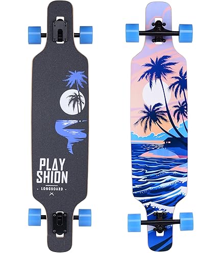 Longboard, 8-laags esdoornhout, cruiser, compleet skateboard, longboards voor meisjes en volwassenen, jonge beginners, met T-tool en PU-wielen (lichtblauw