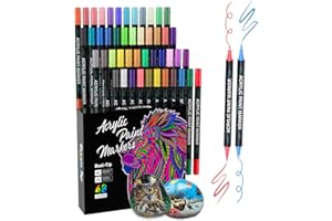 Sonlaryin Marqueur Peinture Acrylique, 48 couleurs Double Pointe Feutre Acrylique, Feutres Coloriage Adulte pour peinture rupestre, bricolage, céramique, verre, toile, bois
