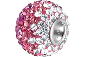 Andante-Stones 925 Sterling Silber Kristall Glitzer Strass Bead Charm ** French Kiss ** Magenta Rosa Weiß Kettenanhänger oder Element für Bettelarmbänder + Organzasäckchen