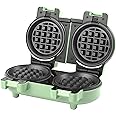 Giles & Posner EK5922GSGR Double Mini Waffle Maker – Non-Stick Waffle Iron Machine, Sweet/Savoury Snacks Desserts, Compact, 11.5cm Removable Plates, American Style Waffles, Pastel Green, 1100 W