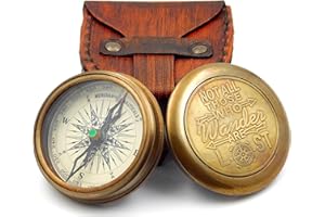 KHUMYAYAD Bussola per navigatore in ottone, stile navale, vintage, con custodia in pelle.