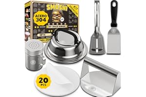 SMASHI BURGER SMASHI® Kit Smash Burger 6 Piezas Profesional Acero Inoxidable 304 | Prensa Hamburguesas Smash Antiadherente | aplastador de Hamburguesas y Accesorios Smasher | Smash Burger Kit Premium