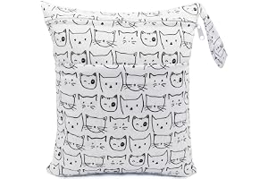 FenFang tygblöjor våtväskor dagis, blöjväska wetbags blöjväska våtväska organisatör väskor stor återanvändbar vattentät med dragkedja för baby, Vit katt, 36 cm x 30 cm x 36 cm, klädväska