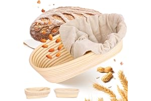 UKOFEW Cesta de Fermentación de Pan, Juego de cestas de prueba de pan ovaladas，Cuenco de Ratán Natural para Pan y Masa，Cestas redondas y ovaladas de prueba para pan de masa madre