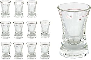 Van Well Set di 12 bicchieri da liquore WACHTMEISTER con tratto tarato, 2 cl, calibrato, concavo con tratto di riempimento, stamper, shot, vetro di marca lucido, trasparente