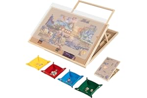 Tektalk Planche de puzzle convertible, utilisation bidirectionnelle, table de puzzle réglable avec couvercle, 4 plateaux de tri colorés, plateau en bois à 4 angles d'inclinaison, jusqu'à 1000 pièces