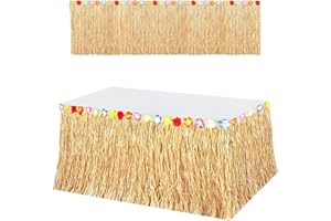 JJZGPP Hawaiianischer Tischrock, 275 x 75 cm, Hawaiianischer Hibiskus, Gras, Tischrock, mit Hibiskusblüten aus Seide, Dekoration, für Tropische Grillpartys, Garten, Strand, Sommer, Hawaii-Mottoparty