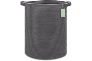 BOSROTY Large Cotton Rope Laundry Hamper 72L, Tall Baby Nursery Hamper, Woven Storage Basket for Living Room Bedroom, Laundry Basket for Storage Toys Clothes Towels, 40 x 55 CM, Dark Gray