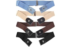 SUUEIOKL 4 Piezas Cinturones sin Hebilla, Cinturón Elástico Sin Hebilla para Hombres Mujer, Cinturones Elásticos Ajustables Invisibles Unisex para Uniformes Escolares Vaqueros Jeans(4 Colores)
