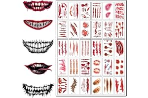 Zosutetoxo Förpackning med 36 tillfälliga Halloween-tatueringar med mun- och sårmotiv