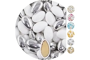 EinsSein 1kg dragées mariage amandes Conchiglia Mix blanc-argent mat métallique| dragees baptême, communion, célébrer, fête, candybar | Cadeaux pour les invités mariage | Bonbon aux Amande