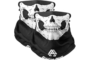 AWUMBUK Masque Cagoule Moto- 2Pcs Squelette Skull Halloween Cache Cou Cagoule Multifonction Design - Bandana Crâne Anti-Vent et Thermique pour Ski, Moto, Vélo, Randonnée(Noir)