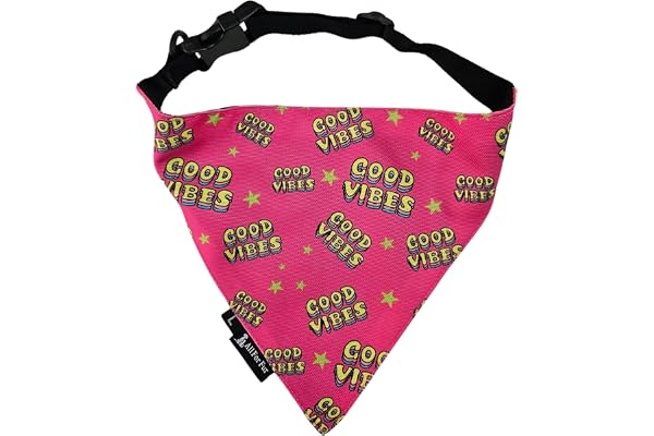 All For Fur polycotton Dog Bandana Adjustable Collar Strap with D-Ring Luxury Pet Accessories Lightweight & Comfortable Bandana For Small Dogs Good Vibes, Multicolor, 1 count